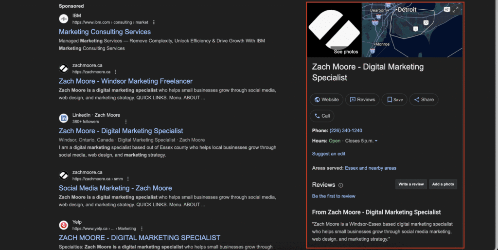 windsor cafe marketing google business profile